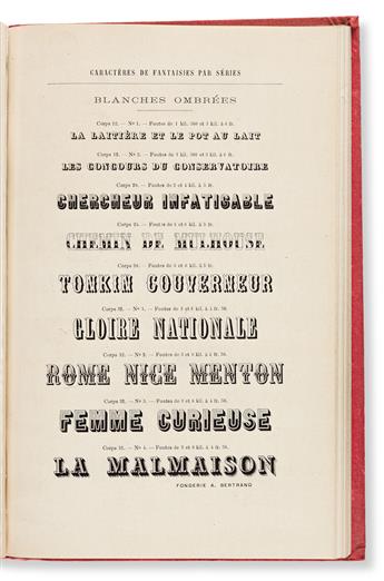[SPECIMEN BOOK — LA FONDERIE A. BERTRAND]. Le Le Guide Indispensable des Imprimeurs, Papetiers, Brocheurs, Relieurs, & Doreurs. A. Bert